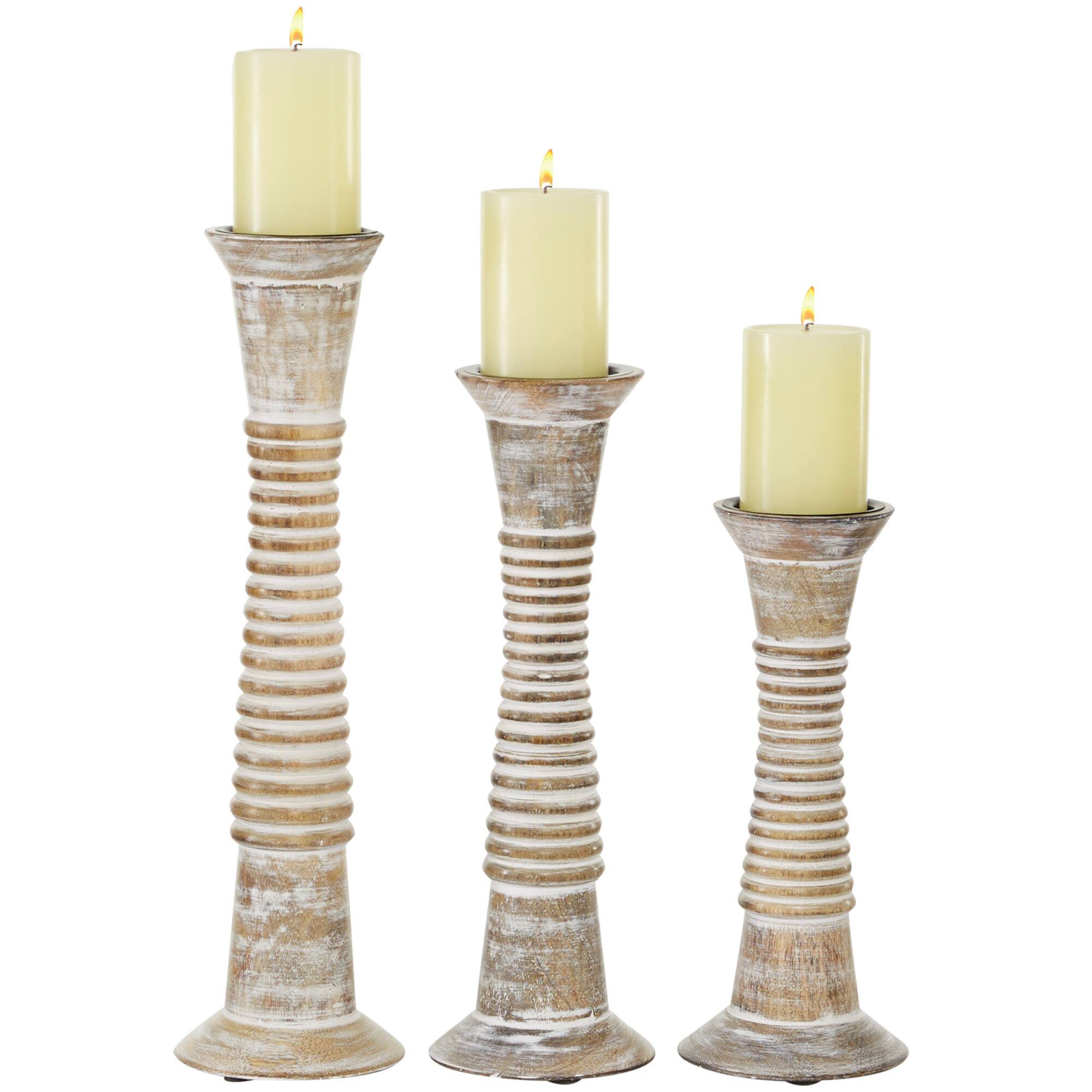 Brown Mango Wood Traditional Candle Holder Set